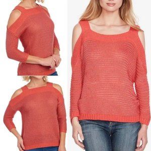 JESSICA SIMPSON XL Fall Spiced Coral Relaxed Fit Cold Shoulder Sweater Top $59